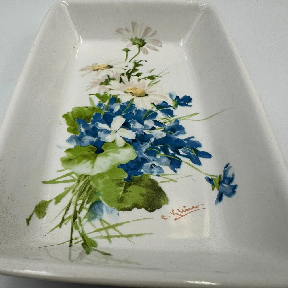 Vintage American Airlines Hall China Co Floral‎ Tray C Klein Violets Daisies USA